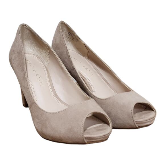 Kelly & Katie Blush Faux Suede Peep Toe Pumps Women’s Size 6 - Picture 2 of 12